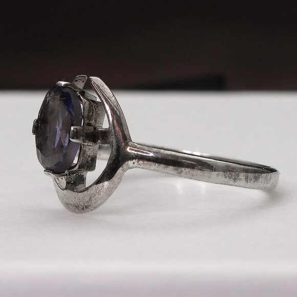 Blue Iolite Gemstone Vintage Custom Made Silver Ring, Size 7, Stamped 925 - Picture 5 of 9